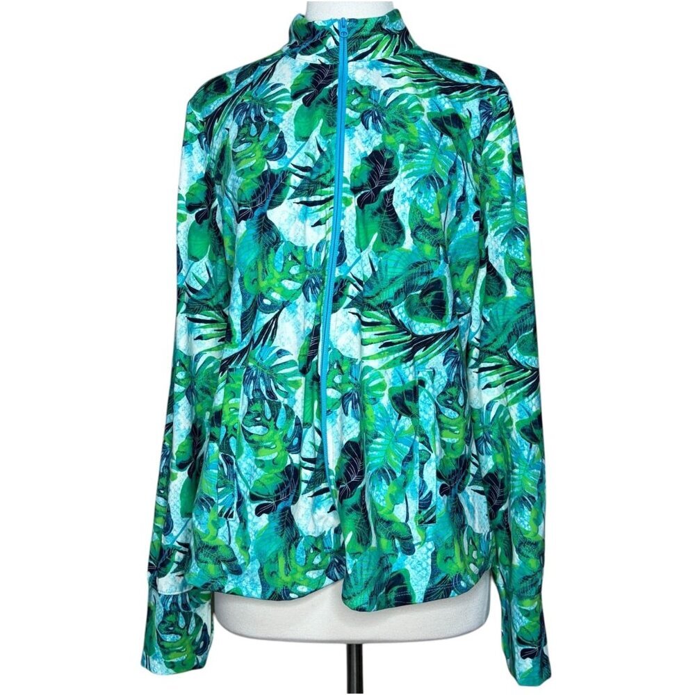Tommy Bahama Golf Jacket AZURE LAGOON XL Tropical Monstera Leaf Full Zip Green B